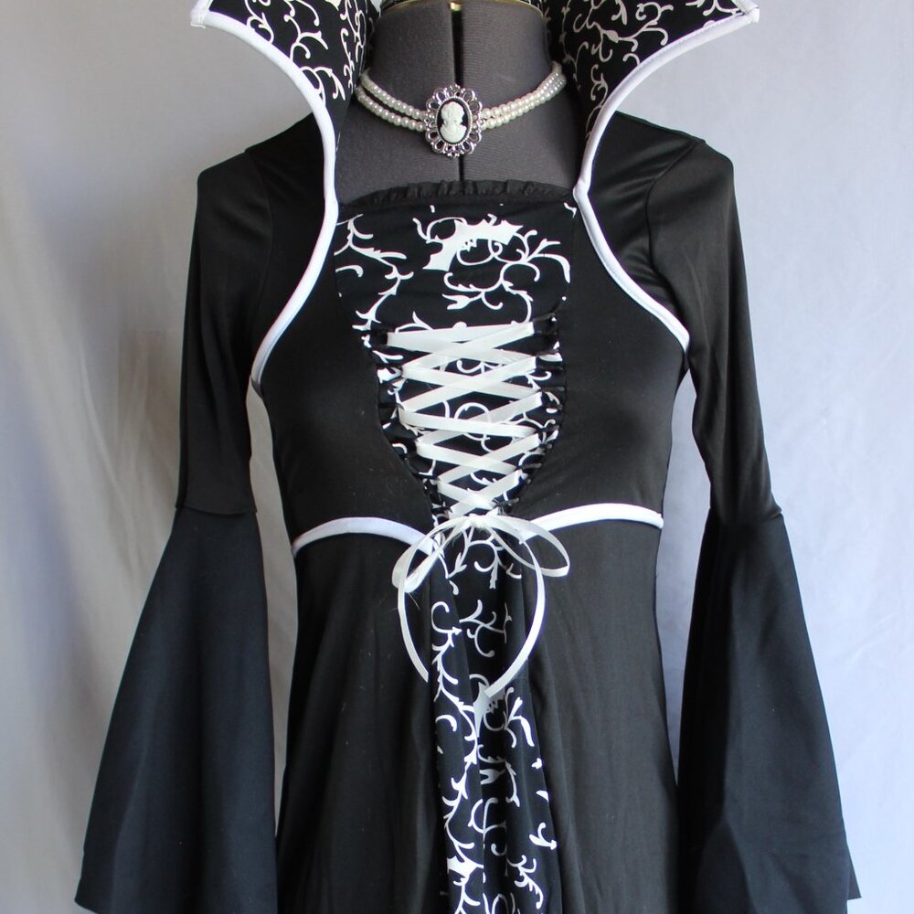 Spirit Halloween Girls Black White Midnight Vampiress Dress Choker Size S (6-8)
